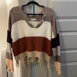 Color-block frayed-hem sweater S/M